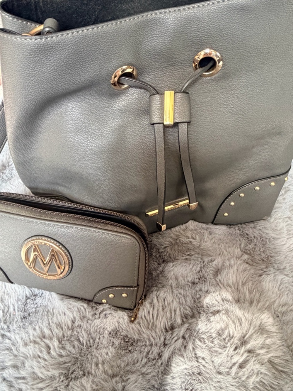 Leather Grey Mia K Collection crossbody/hobo bag purse with wristlet wallet